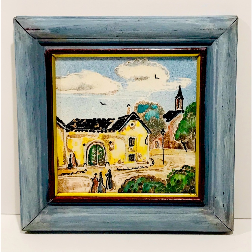 Vintage Hand Painted Enameled Vienna Art Ceramic Tile Made in Austria